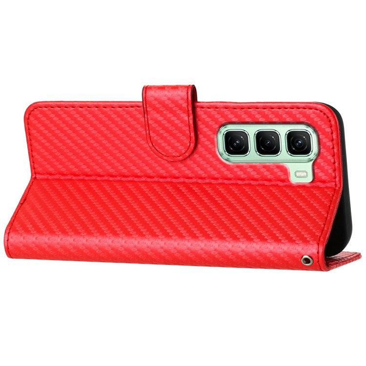 YX0070 For Infinix Hot 50 5G Wallet Case Carbon Fiber Texture Leather Cell Accessories Phone Cover - Red