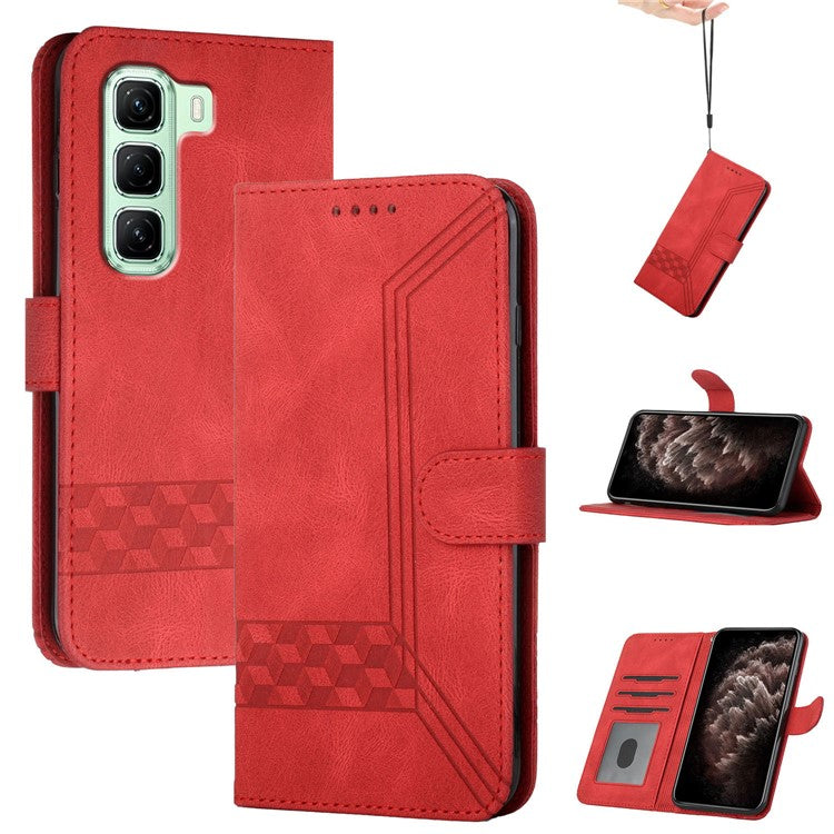 YX0010 Series for Infinix Hot 50 5G Wallet Case Rhombus Lines Leather Phone Cover - Red
