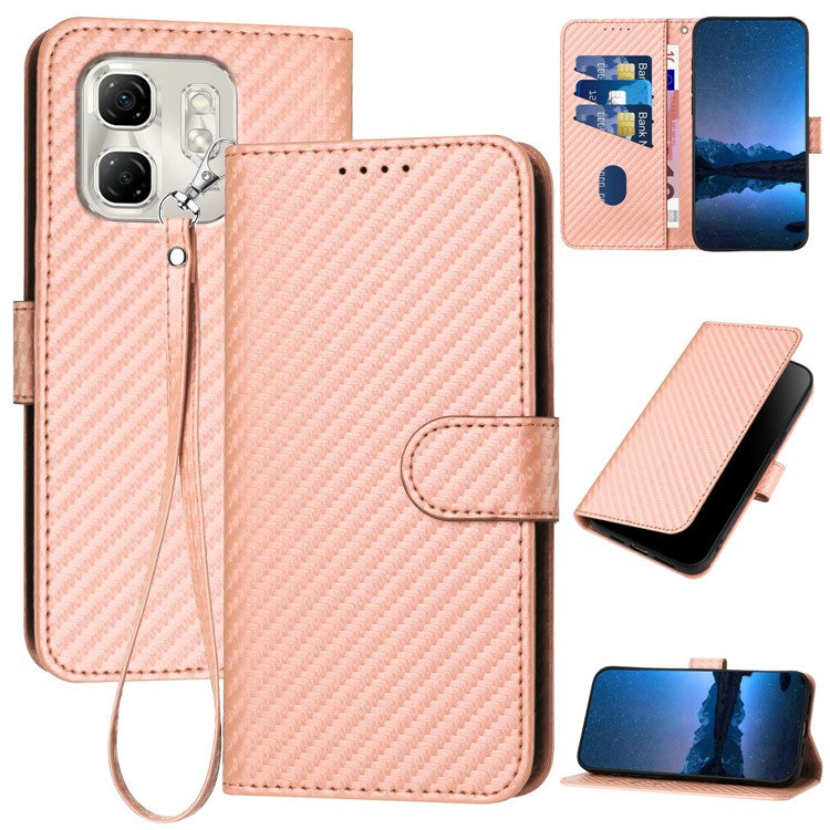 YX0070 For Infinix Hot 50i 5G / Smart 9 4G Wallet Case Carbon Fiber Texture Leather Cell Accessories Phone Cover - Pink