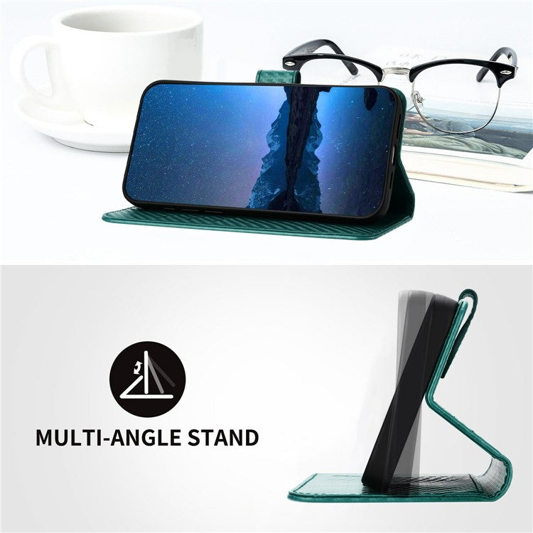 YX0070 For Infinix Hot 50i 5G / Smart 9 4G Wallet Case Carbon Fiber Texture Leather Cell Accessories Phone Cover - Blackish Green