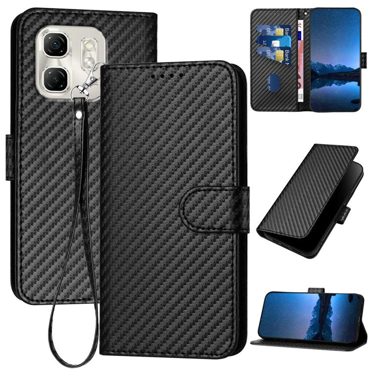 YX0070 For Infinix Hot 50i 5G / Smart 9 4G Wallet Case Carbon Fiber Texture Leather Cell Accessories Phone Cover - Black