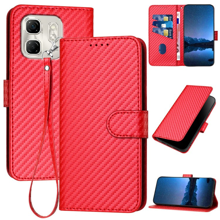 YX0070 For Infinix Hot 50i 5G / Smart 9 4G Wallet Case Carbon Fiber Texture Leather Cell Accessories Phone Cover - Red