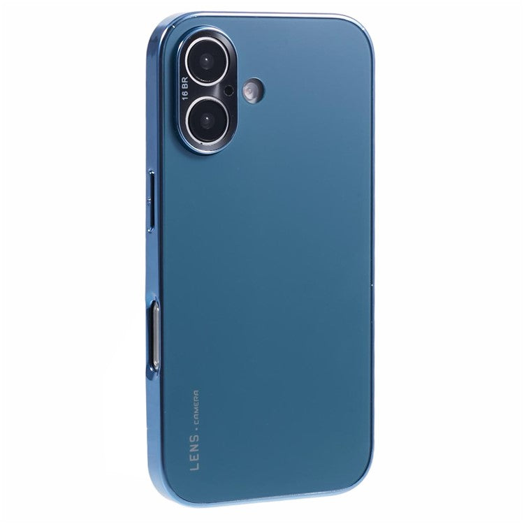 For iPhone 16 Case Acrylic+TPU+Metal Anti-Scratch Phone Cover with Electroplating Frame - Navy Blue