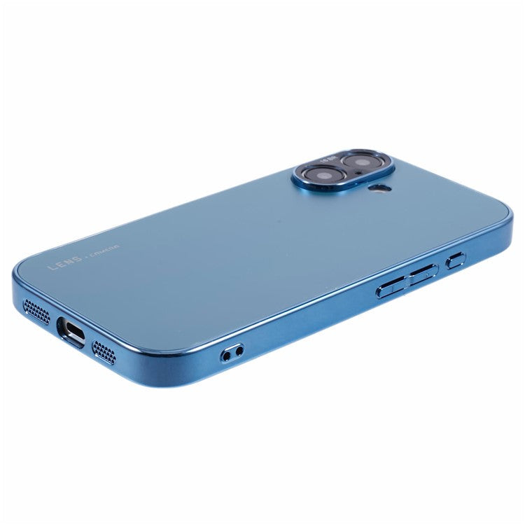 For iPhone 16 Case Acrylic+TPU+Metal Anti-Scratch Phone Cover with Electroplating Frame - Navy Blue