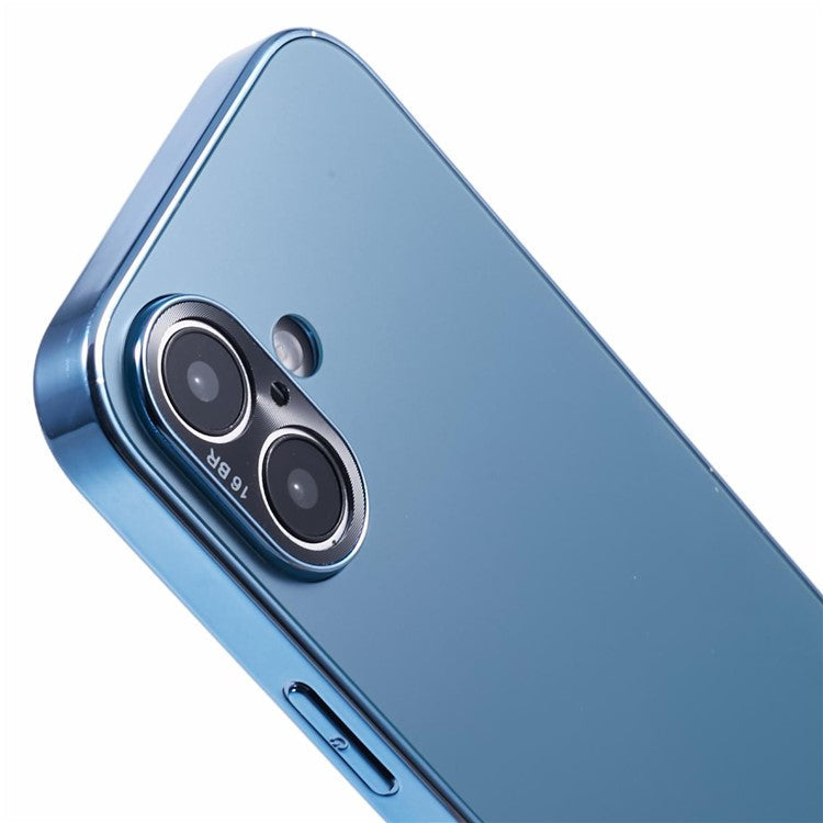 For iPhone 16 Case Acrylic+TPU+Metal Anti-Scratch Phone Cover with Electroplating Frame - Navy Blue