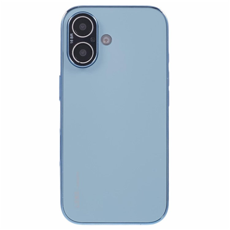 For iPhone 16 Case Acrylic+TPU+Metal Anti-Scratch Phone Cover with Electroplating Frame - Baby Blue