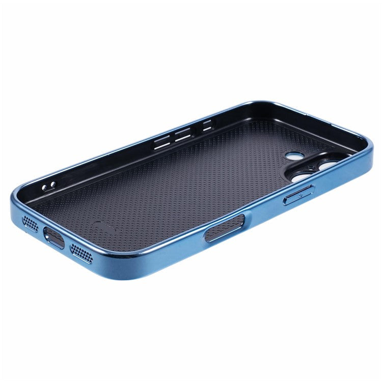 For iPhone 16 Case Acrylic+TPU+Metal Anti-Scratch Phone Cover with Electroplating Frame - Baby Blue