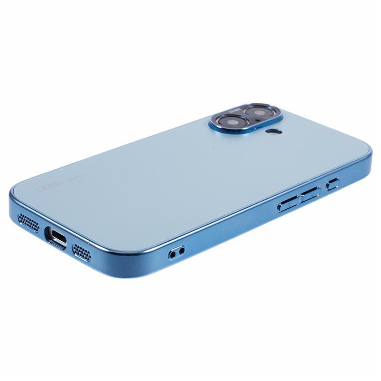 For iPhone 16 Case Acrylic+TPU+Metal Anti-Scratch Phone Cover with Electroplating Frame - Baby Blue