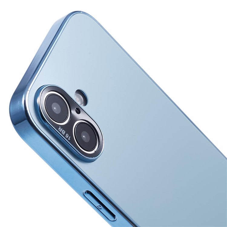 For iPhone 16 Case Acrylic+TPU+Metal Anti-Scratch Phone Cover with Electroplating Frame - Baby Blue