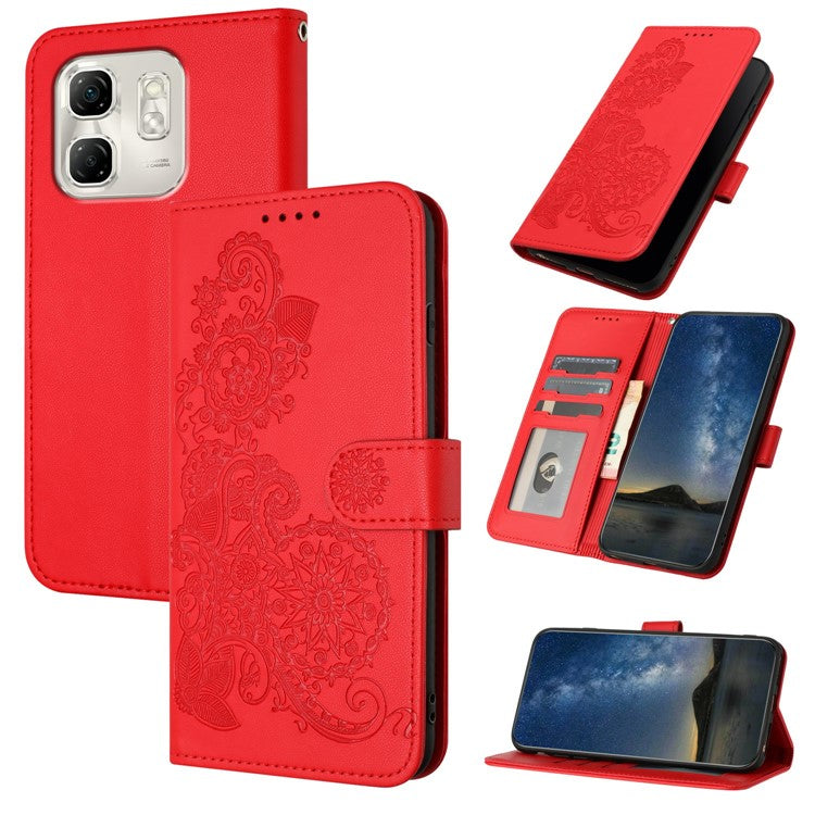 YX0050 For Infinix Hot 50i 5G / Smart 9 4G Case Mandala Flower Leather Wallet Phone Cover - Red