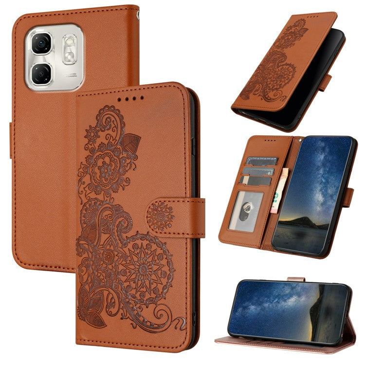 YX0050 For Infinix Hot 50i 5G / Smart 9 4G Case Mandala Flower Leather Wallet Phone Cover - Coffee