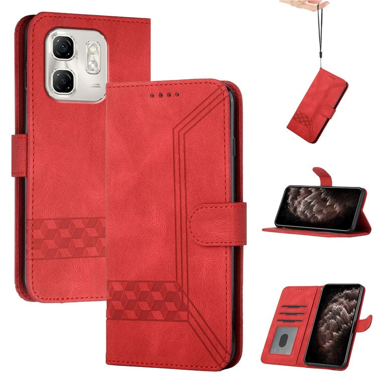 YX0010 Series for Infinix Hot 50i 5G / Smart 9 4G Wallet Case Rhombus Lines Leather Phone Cover - Red