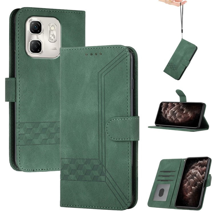 YX0010 Series for Infinix Hot 50i 5G / Smart 9 4G Wallet Case Rhombus Lines Leather Phone Cover - Blackish Green