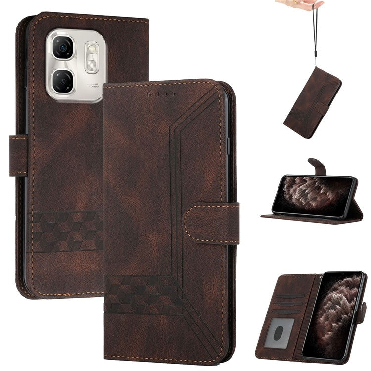 YX0010 Series for Infinix Hot 50i 5G / Smart 9 4G Wallet Case Rhombus Lines Leather Phone Cover - Coffee