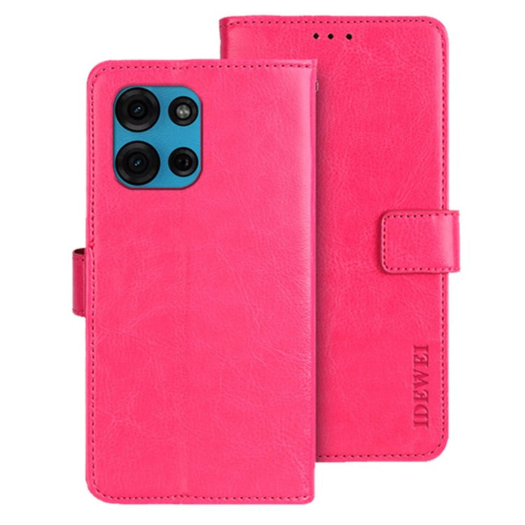 IDEWEI For Motorola Moto G75 5G Stand Case Crazy Horse Texture Leather Phone Cover - Rose