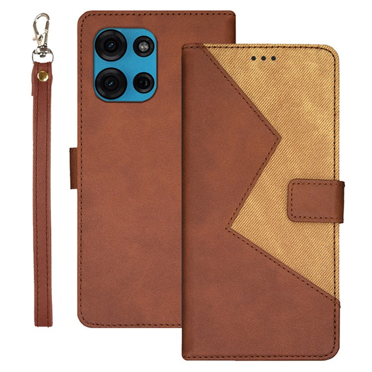 IDEWEI For Motorola Moto G75 5G Case Card Slots Splicing Color Leather Phone Cover - Brown