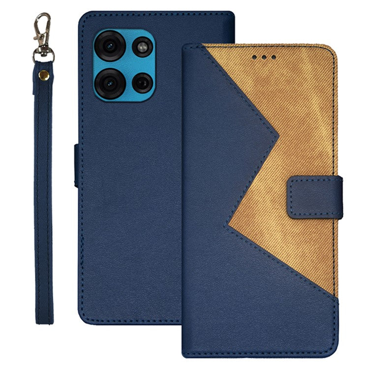 IDEWEI For Motorola Moto G75 5G Case Card Slots Splicing Color Leather Phone Cover - Blue