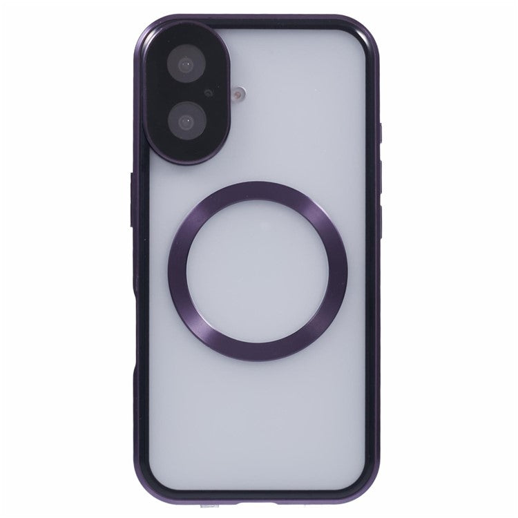For iPhone 16 Case Double Sides Tempered Glass Phone Cover Compatible with MagSafe Full Protector - Purple