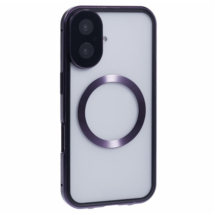 For iPhone 16 Case Double Sides Tempered Glass Phone Cover Compatible with MagSafe Full Protector - Purple