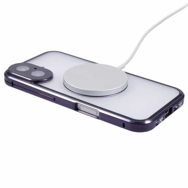 For iPhone 16 Case Double Sides Tempered Glass Phone Cover Compatible with MagSafe Full Protector - Purple