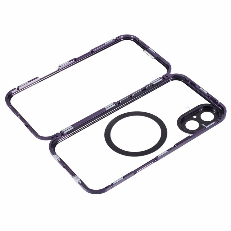 For iPhone 16 Case Double Sides Tempered Glass Phone Cover Compatible with MagSafe Full Protector - Purple