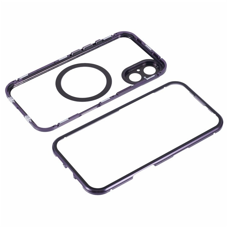 For iPhone 16 Case Double Sides Tempered Glass Phone Cover Compatible with MagSafe Full Protector - Purple