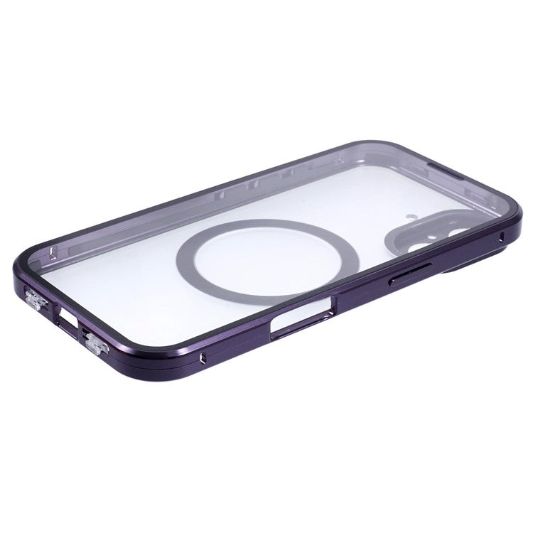 For iPhone 16 Case Double Sides Tempered Glass Phone Cover Compatible with MagSafe Full Protector - Purple