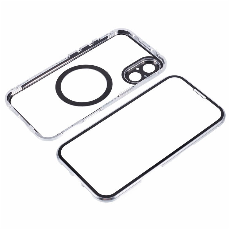 For iPhone 16 Case Double Sides Tempered Glass Phone Cover Compatible with MagSafe Full Protector - Silver