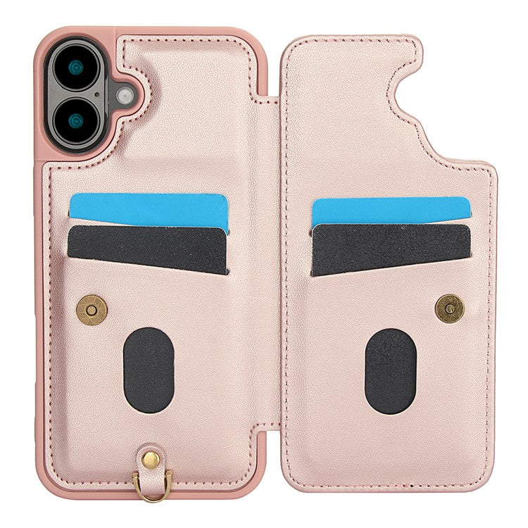 SY-001 For iPhone 16 Plus Case Card Slots Leather Coated TPU Flower Phone Cover - Pink