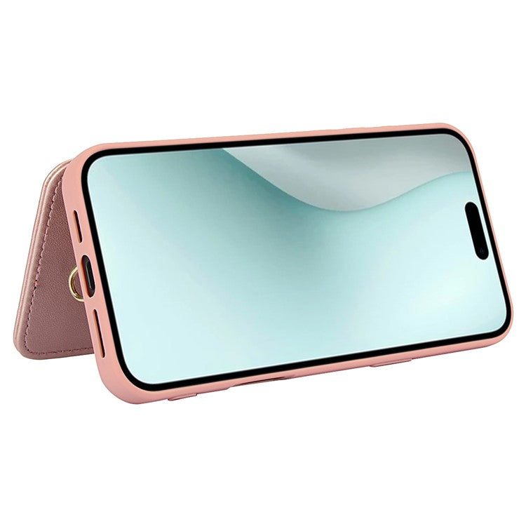 SY-001 For iPhone 16 Plus Case Card Slots Leather Coated TPU Flower Phone Cover - Pink