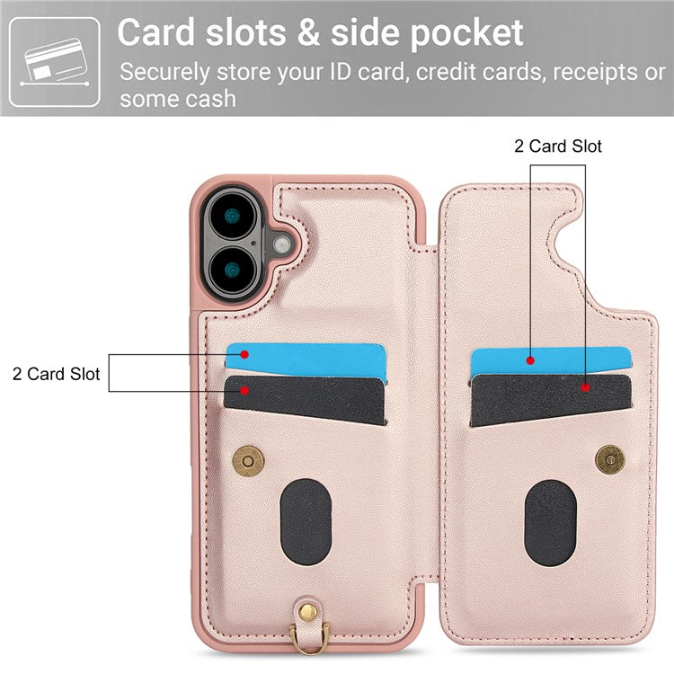 SY-001 For iPhone 16 Plus Case Card Slots Leather Coated TPU Flower Phone Cover - Pink