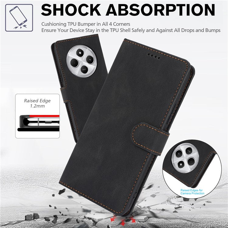 For Xiaomi Poco C75 4G / Redmi 14R 5G / 14C 4G Case PU Leather Phone Cover with Wallet Stand View - Black