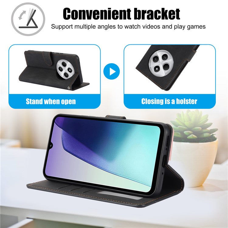 For Xiaomi Poco C75 4G / Redmi 14R 5G / 14C 4G Case PU Leather Phone Cover with Wallet Stand View - Black