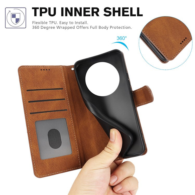 For Xiaomi Poco C75 4G / Redmi 14R 5G / 14C 4G Case PU Leather Phone Cover with Wallet Stand View - Brown
