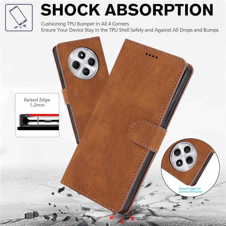 For Xiaomi Poco C75 4G / Redmi 14R 5G / 14C 4G Case PU Leather Phone Cover with Wallet Stand View - Brown