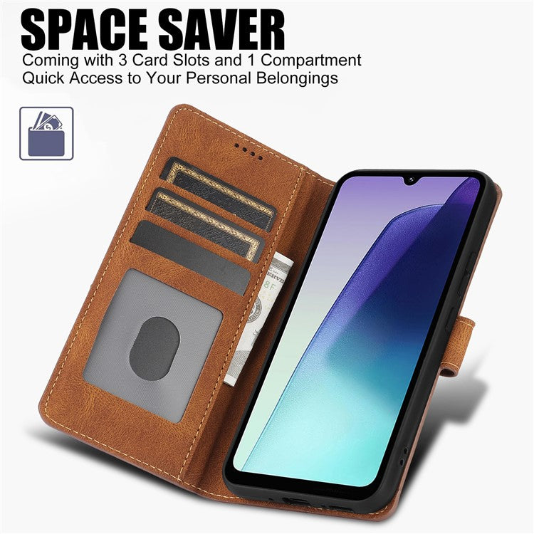 For Xiaomi Poco C75 4G / Redmi 14R 5G / 14C 4G Case PU Leather Phone Cover with Wallet Stand View - Brown