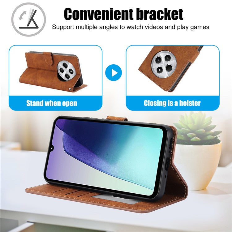 For Xiaomi Poco C75 4G / Redmi 14R 5G / 14C 4G Case PU Leather Phone Cover with Wallet Stand View - Brown