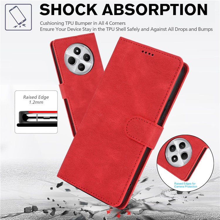 For Xiaomi Poco C75 4G / Redmi 14R 5G / 14C 4G Case PU Leather Phone Cover with Wallet Stand View - Red