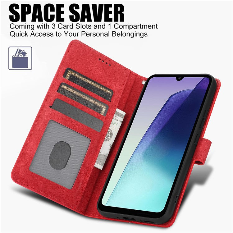 For Xiaomi Poco C75 4G / Redmi 14R 5G / 14C 4G Case PU Leather Phone Cover with Wallet Stand View - Red