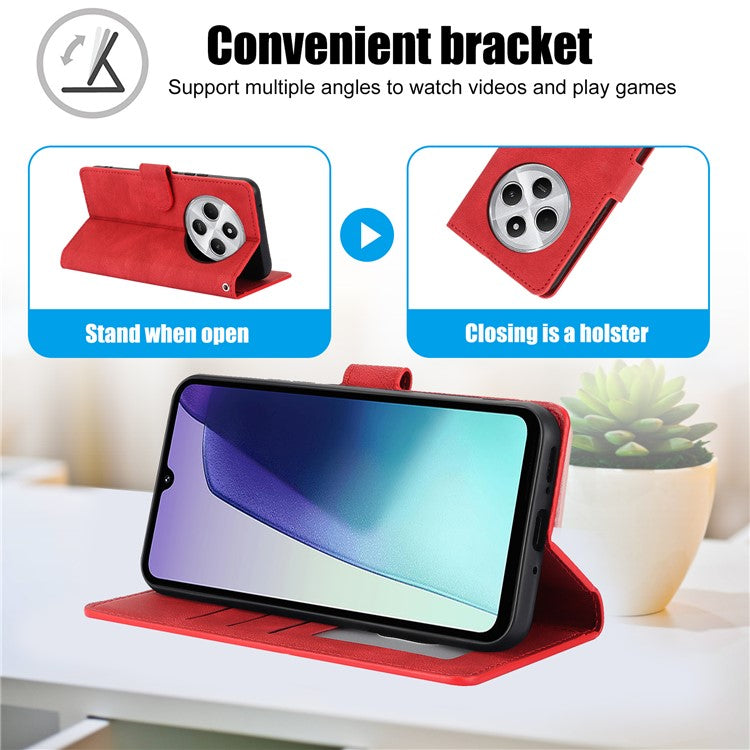 For Xiaomi Poco C75 4G / Redmi 14R 5G / 14C 4G Case PU Leather Phone Cover with Wallet Stand View - Red