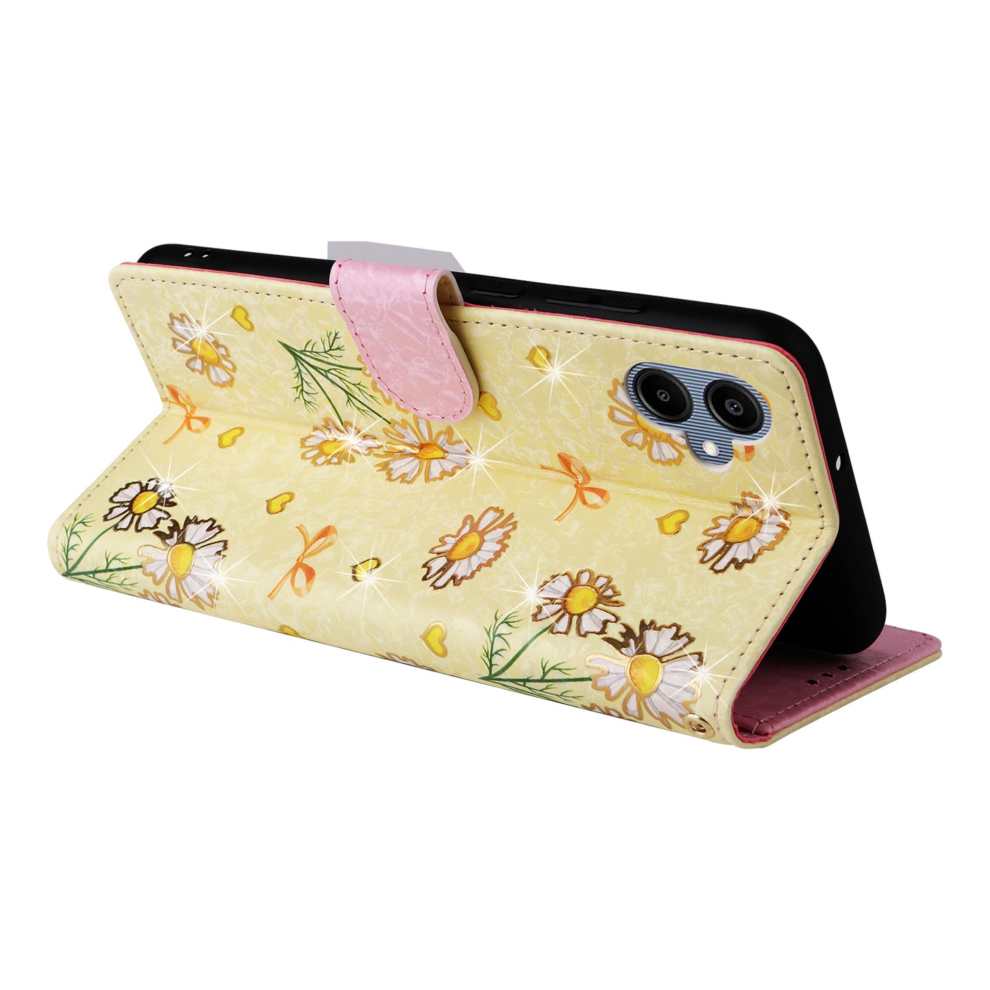 For Samsung Galaxy A06 Case RFID Blocking Flower Leather Phone Cover - Yellow Daisy