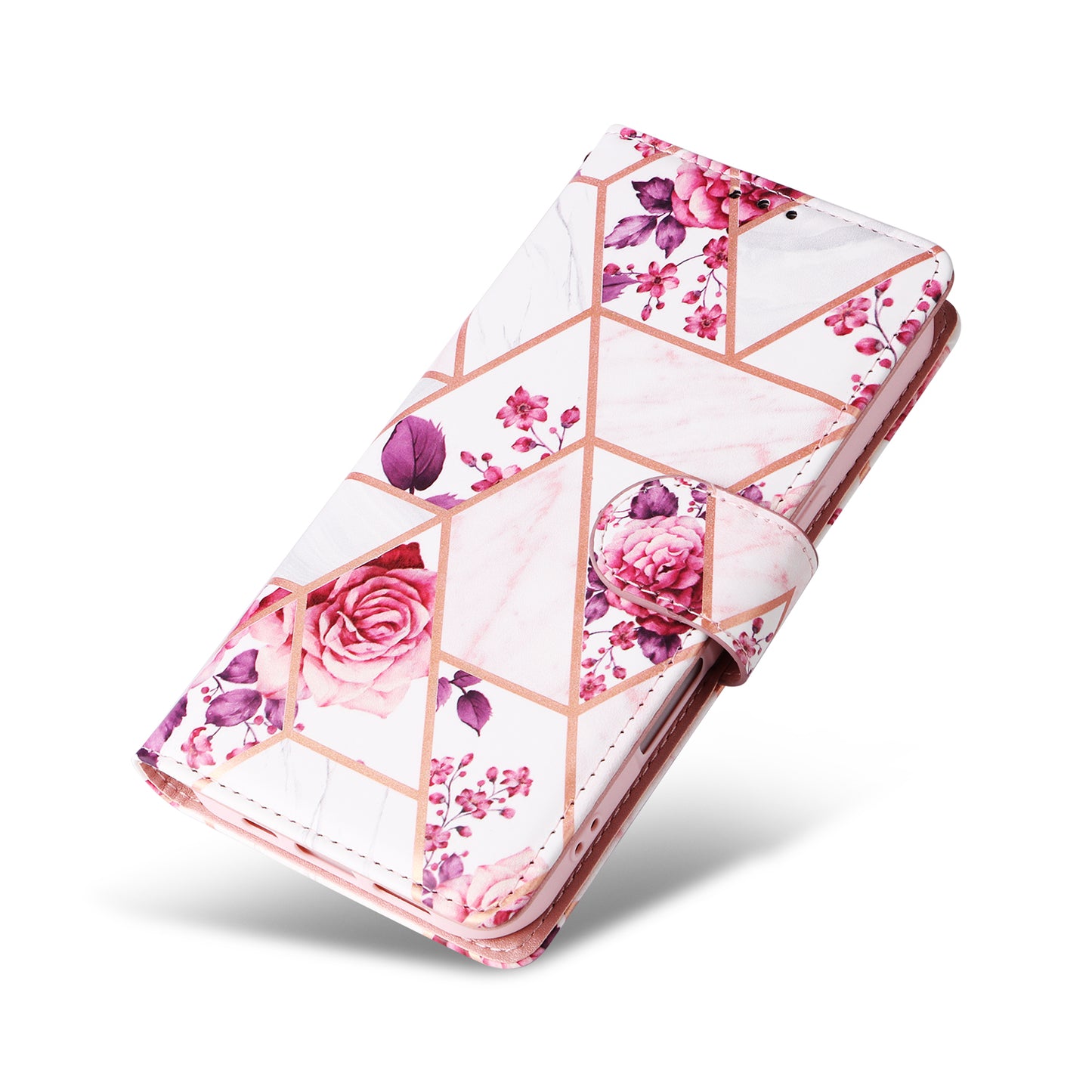 For Samsung Galaxy A06 Case Lacquered Marble Pattern Leather Phone Cover - Rose Gold