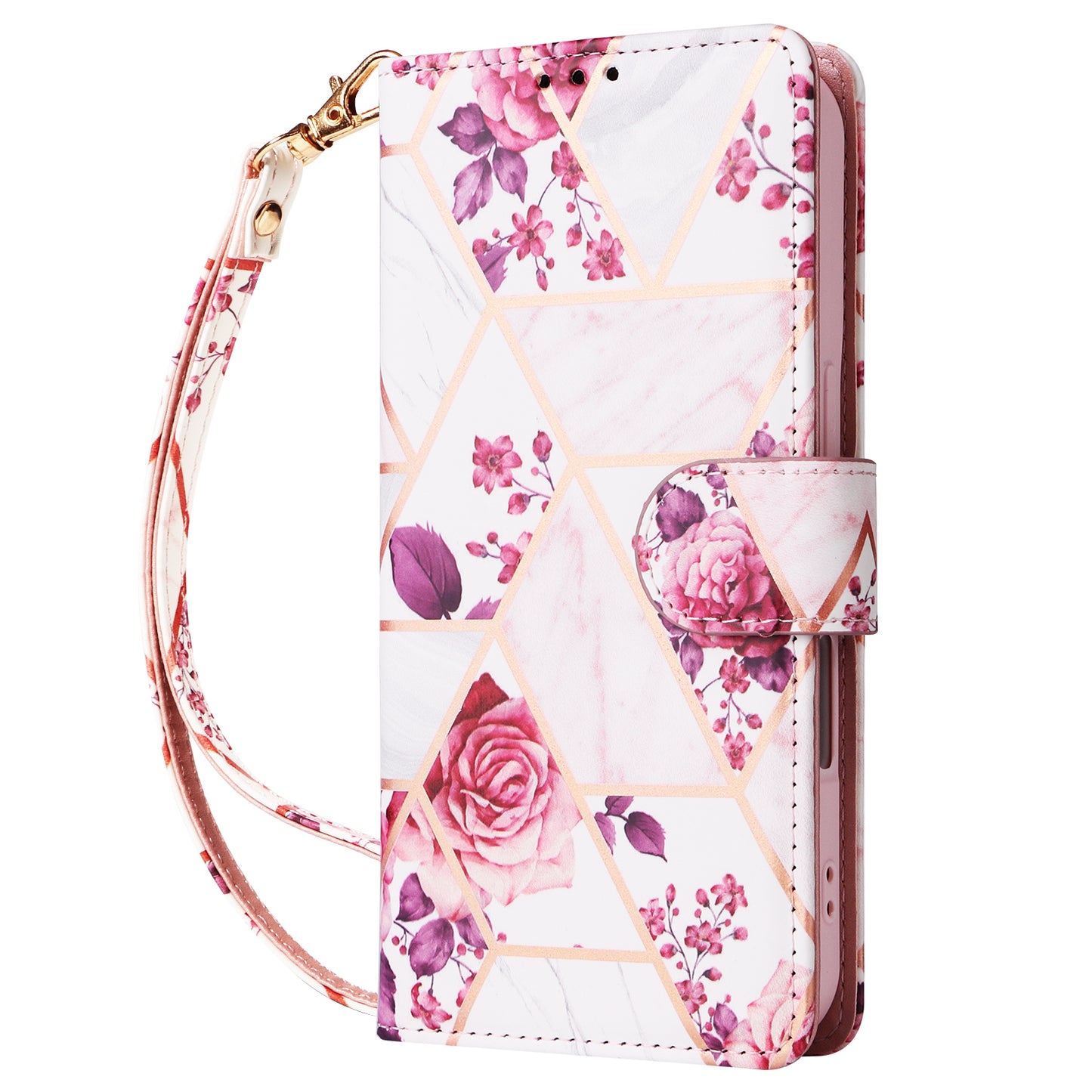 For Samsung Galaxy A06 Case Lacquered Marble Pattern Leather Phone Cover - Rose Gold