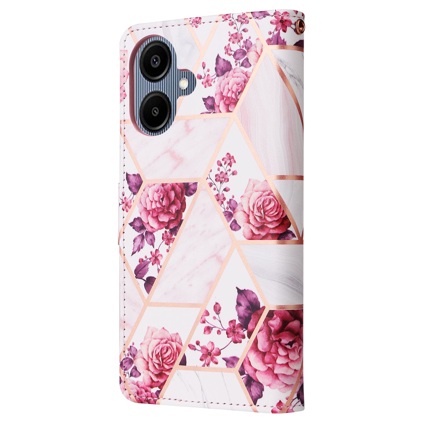 For Samsung Galaxy A06 Case Lacquered Marble Pattern Leather Phone Cover - Rose Gold