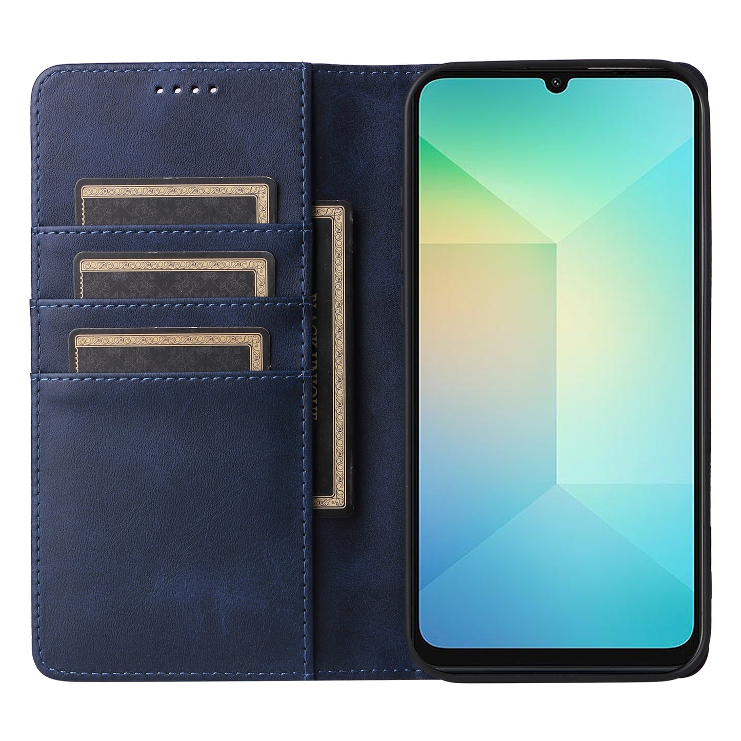 For Samsung Galaxy A06 Case RFID Blocking PU Leather Phone Wallet Cover - Blue