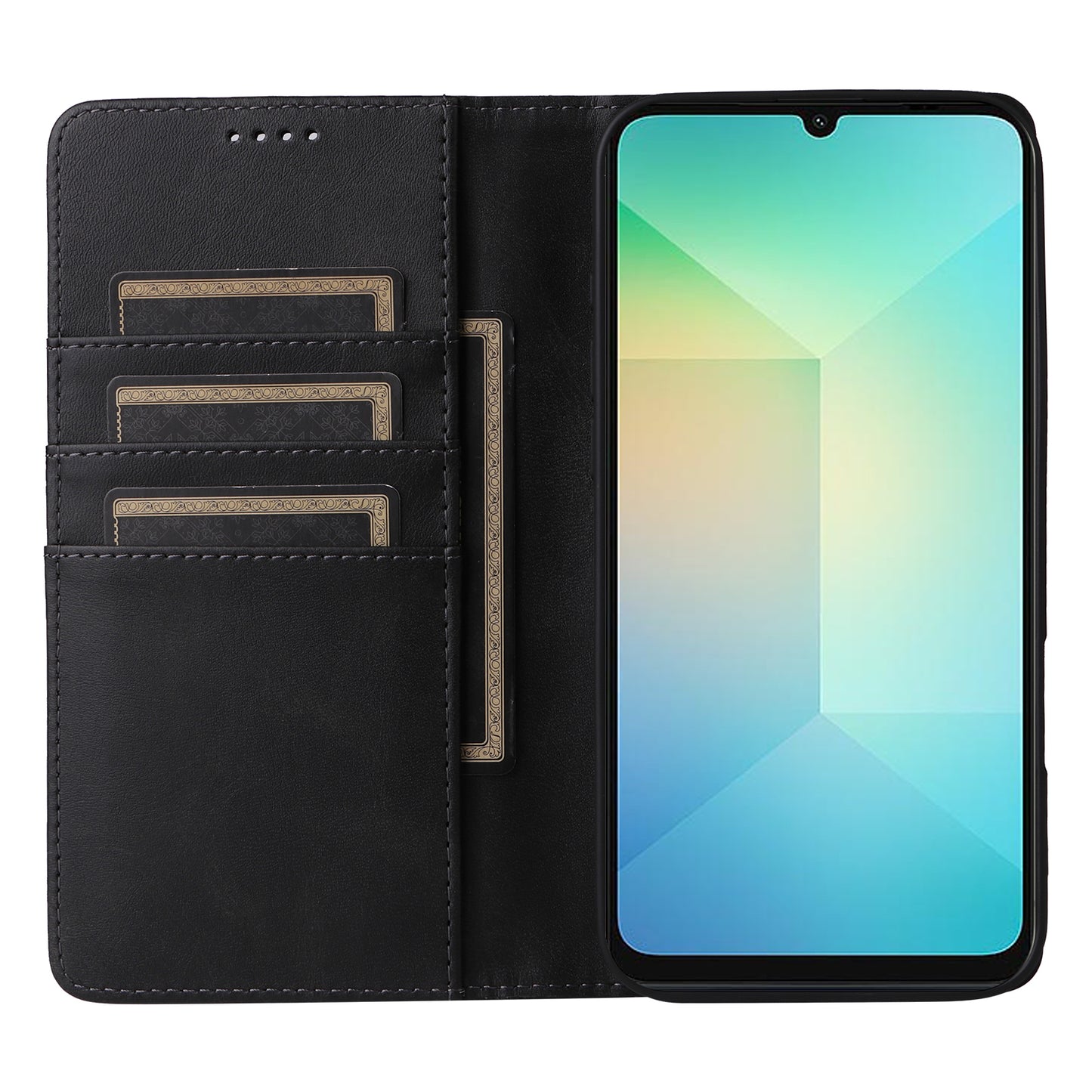 For Samsung Galaxy A06 Case RFID Blocking PU Leather Phone Wallet Cover - Black