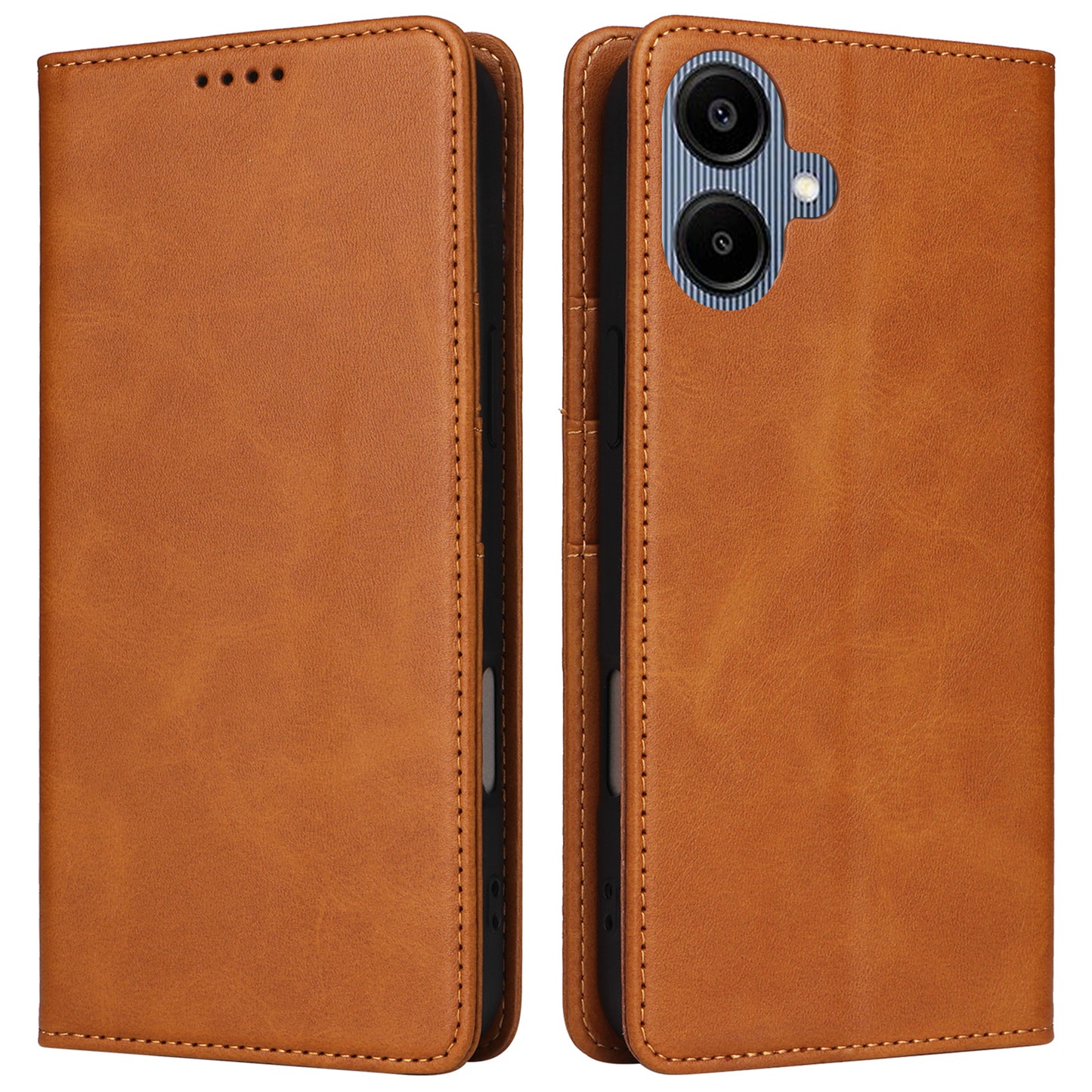 For Samsung Galaxy A06 Case RFID Blocking PU Leather Phone Wallet Cover - Brown