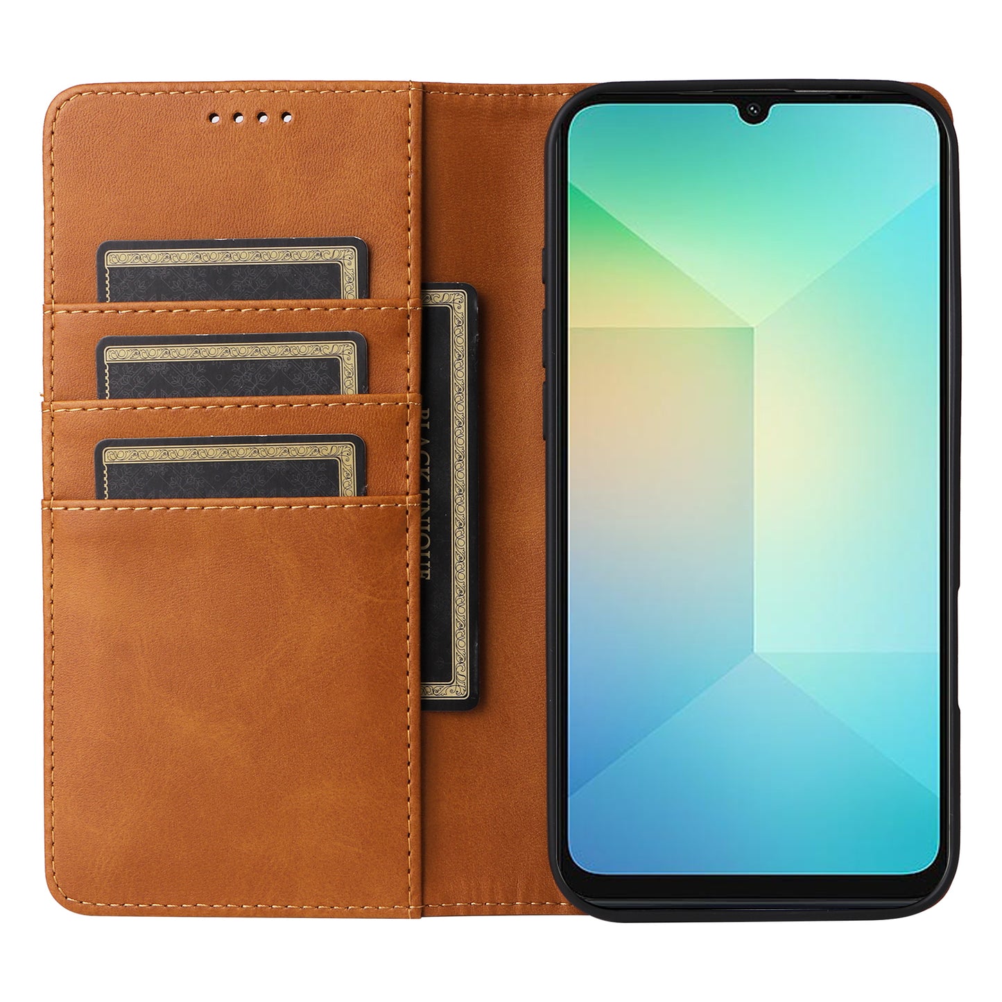 For Samsung Galaxy A06 Case RFID Blocking PU Leather Phone Wallet Cover - Brown
