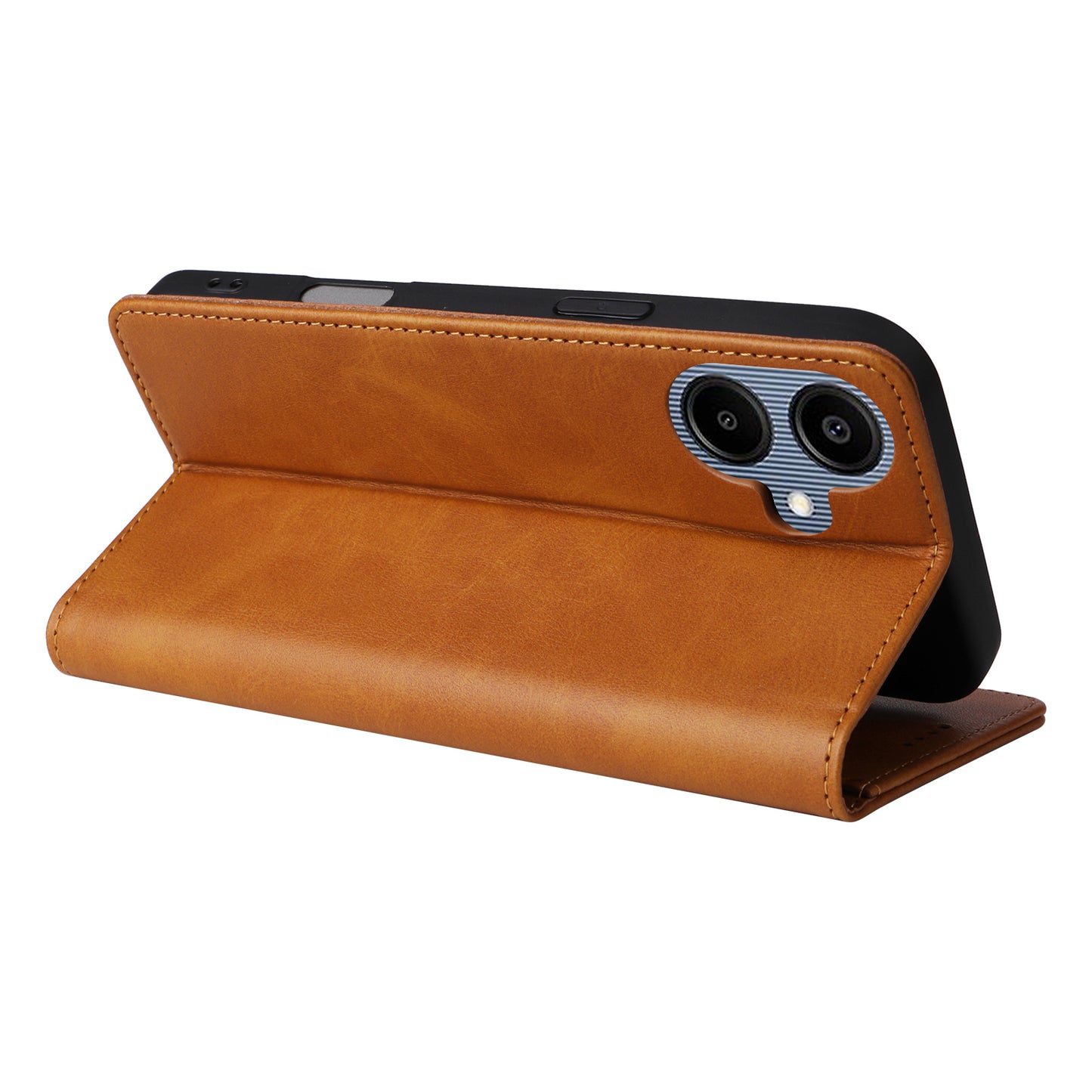 For Samsung Galaxy A06 Case RFID Blocking PU Leather Phone Wallet Cover - Brown