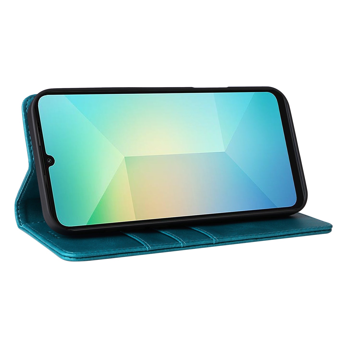 For Samsung Galaxy A06 Case RFID Blocking PU Leather Phone Wallet Cover - Peacock Blue